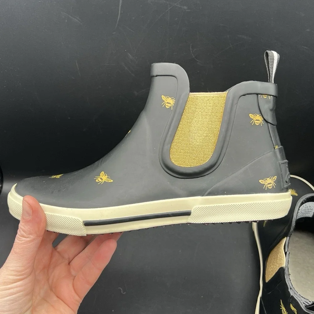 Joules Rainwell Wellington Boots Women's Black Gold Bee Waterproof Size US 5